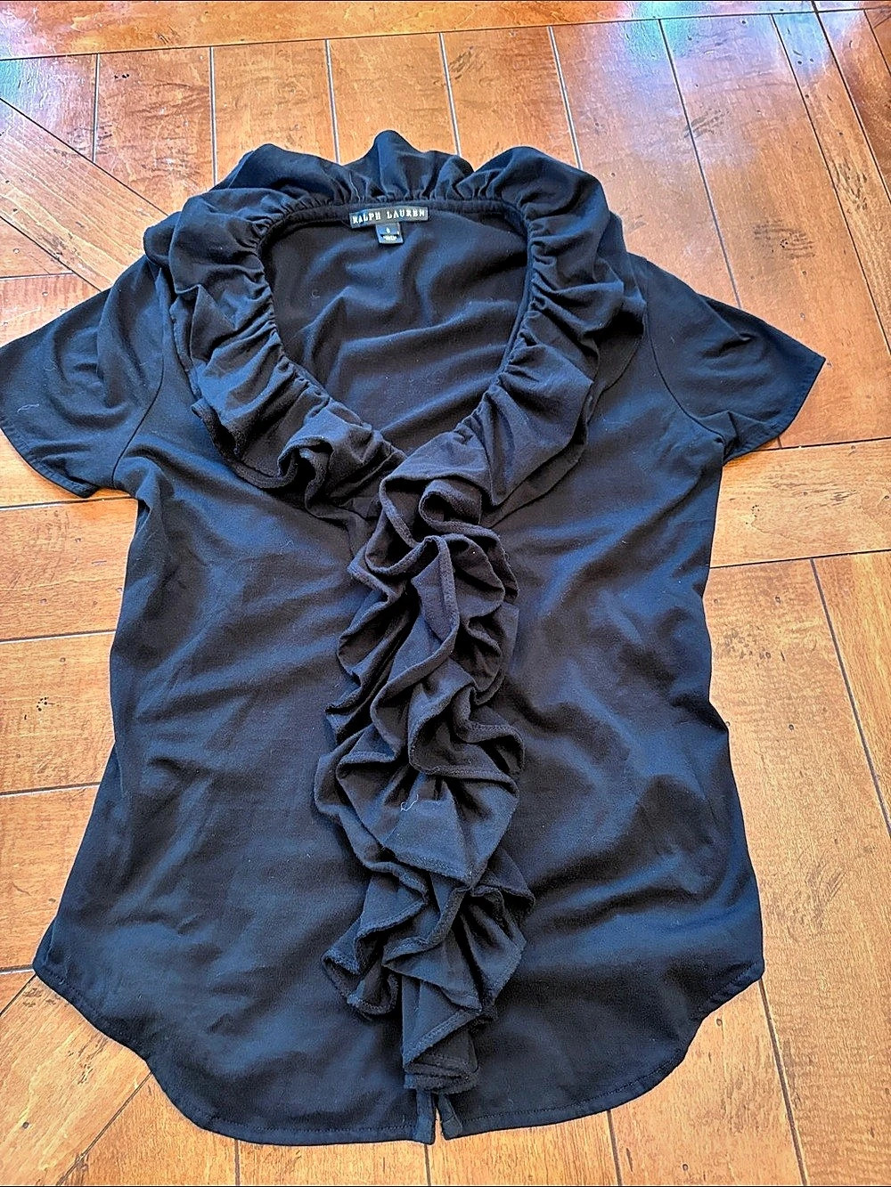 Ralph Lauren Ruffled Blouse in Black Size Small Like New